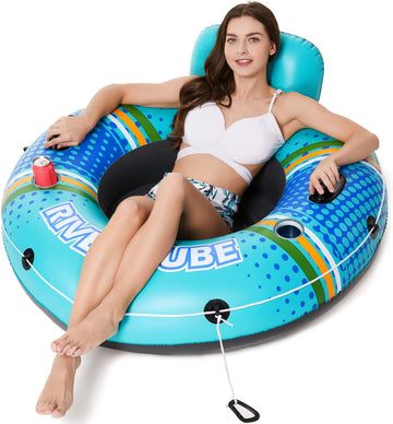 Jasonwell Inflatable River Tube Float - Heavy Duty River Float Pool Floats Lake Premium Water Tubes for Floating Recreational River Raft Lounge Floaties with 2 Cup Holders for Adult - Jasonwell